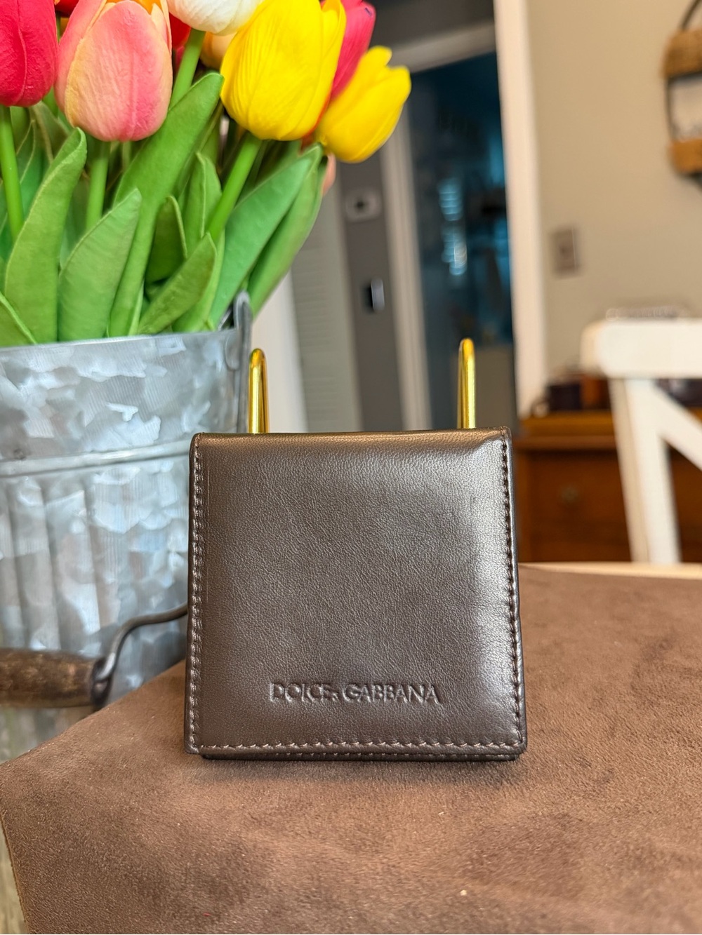 Dolce & Gabbana Brown Leather Compact Women’s Snap Pouch